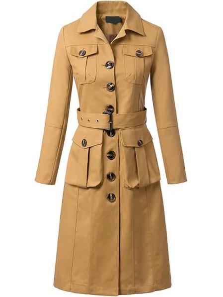 Romwe Lapel Pockets Belt Coat