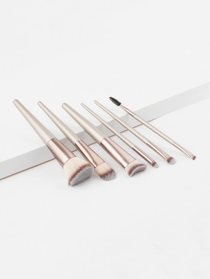 Romwe Metallic Handle Makeup Brush 6pcs