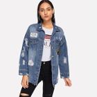 Romwe Badge Patched Ripped Detail Jacket