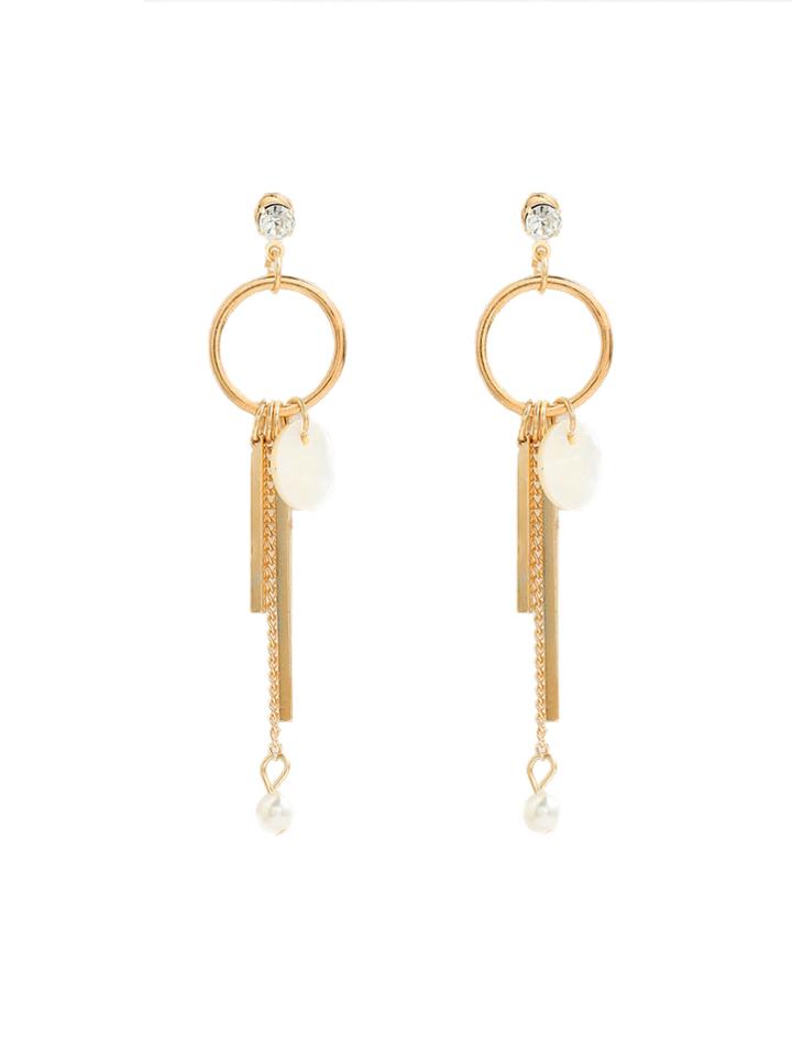 Romwe Circle And Bar Drop Earrings With Faux Pearl