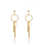 Romwe Circle And Bar Drop Earrings With Faux Pearl