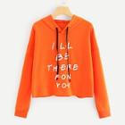 Romwe Neon Orange Letter Print Drawstring Detail Sweatshirt