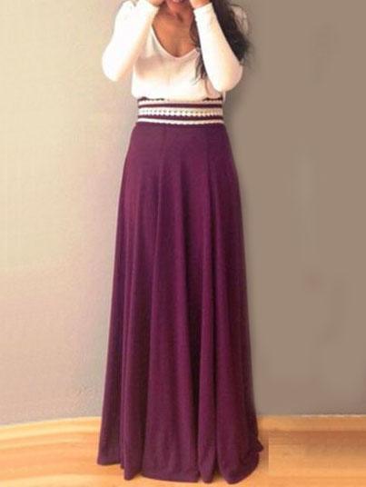 Romwe V Neck Long Sleeve Color-block Maxi Dress