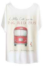 Romwe White Batwing Short Sleeve Red Bus Print T-shirt