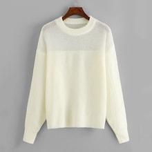 Romwe Sheer Panel Solid Jumper