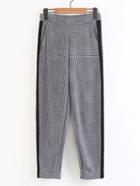 Romwe Contrast Tape Rolled Cuff Gingham Pants