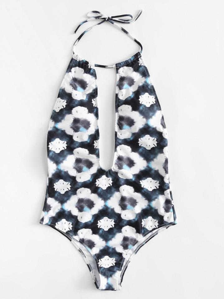 Romwe Backless Floral Swimsuit