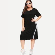 Romwe Plus Striped Side Dress
