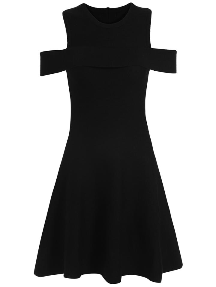 Romwe Open Back Flare Black Dress