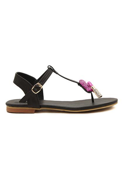 Romwe Romwe Lip And Lipstick Embellishment Black Sandals