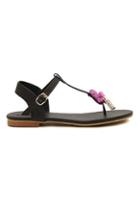 Romwe Romwe Lip And Lipstick Embellishment Black Sandals
