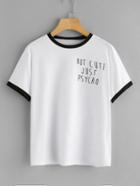 Romwe Contrasted Trim Slogan Print Tee