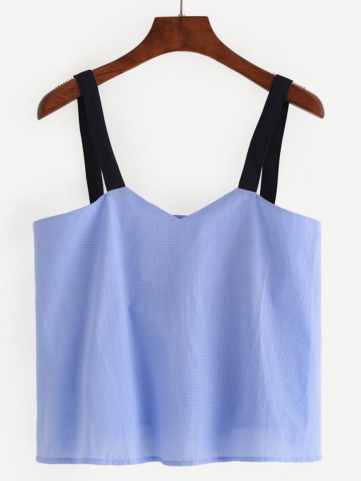 Romwe Blue Plaid Sleeveless Crop Top