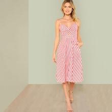 Romwe Twist Front Cutout Knot Back Striped Cami Dress