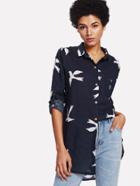 Romwe Bird Print Roll Up Sleeve High Low Shirt