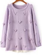 Romwe Twisted Ball Embellished Purple Sweater