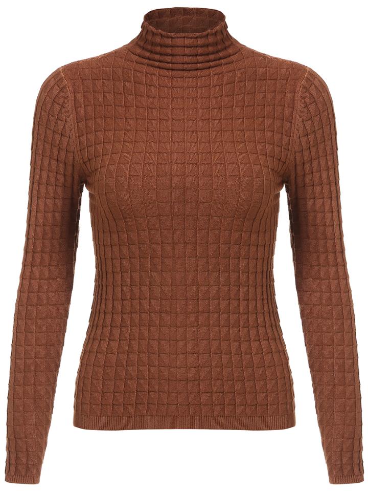 Romwe High Neck Waffle Knit Slim Khaki Knitwear