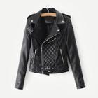 Romwe Faux Leather Belted Biker Jacket