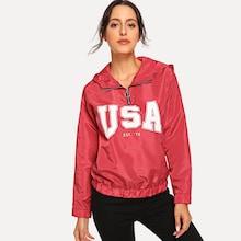Romwe Letter Print Front Half Placket Jacket