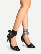 Romwe Black Patent Leather Contrast Ribbon Lace Up Heels