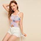 Romwe Contrast Lace Angel Print Cami Top