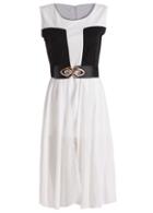 Romwe With Zipper Rhinestone Pleated White Dress