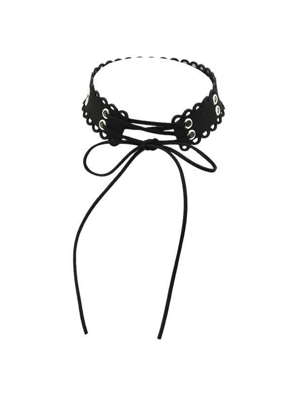 Romwe Black Color Suede Chain Choker Necklaces