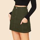 Romwe Dual Pocket Center Seam Denim Skirt