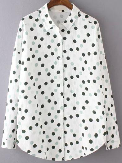 Romwe Polka Dot Long Sleeve Blouse