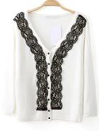 Romwe Lace Paneled With Buttons White Cardigan