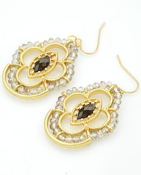 Romwe White Gemstone Bead Gold Earrings