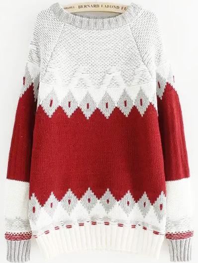 Romwe Diamond Pattern Red Sweater
