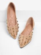 Romwe Rhinestone & Studded Decorated Suede Flats