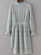 Romwe Mock Neck Peplum Lace Grey Dress
