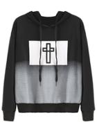 Romwe Ombre Hooded Cross Print Sweatshirt