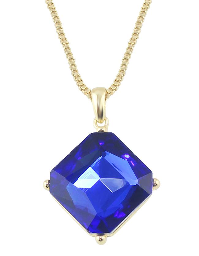 Romwe Long Blue Imitation Gemstone Stone Necklace