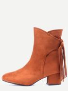 Romwe Light Brown Faux Suede Fringe Point Toe Boots