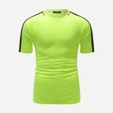 Romwe Guys Neon Lime Raglan Sleeve Two Tone Tee