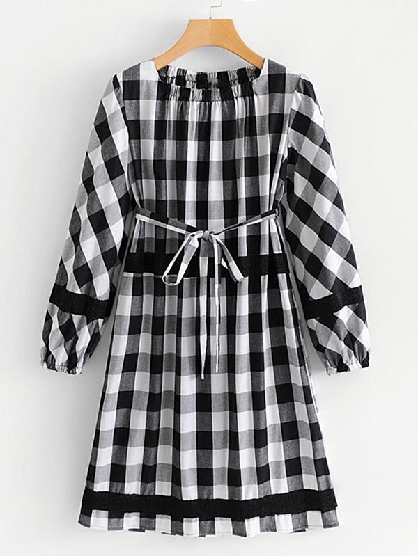 Romwe Self Tie Plaid Dress