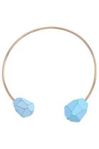 Romwe Geometrical Wood Pendant Blue Necklace