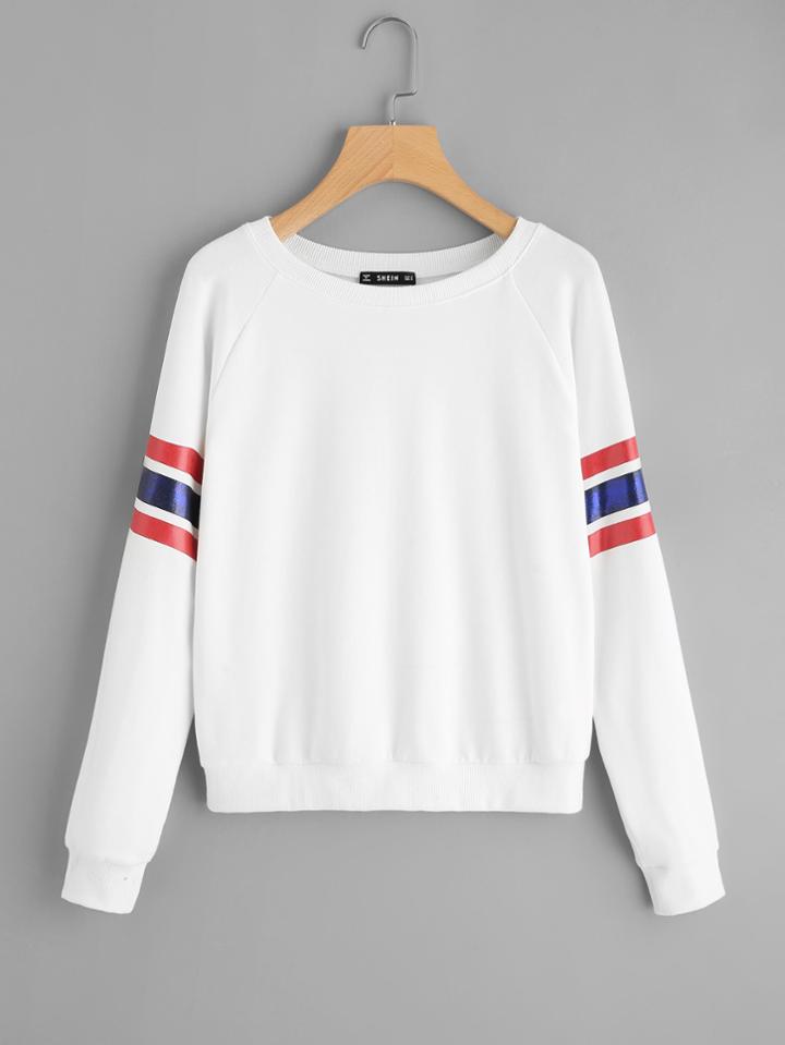 Romwe Glitter Varsity Raglan Sleeve Pullover