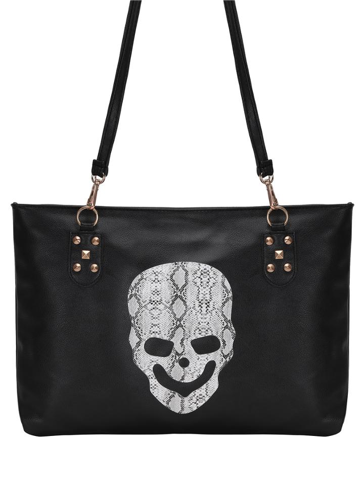 Romwe Snake Embossed Skull Studded Tote Bag
