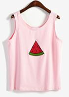 Romwe Watermelon Embroidered Pink Tank Top