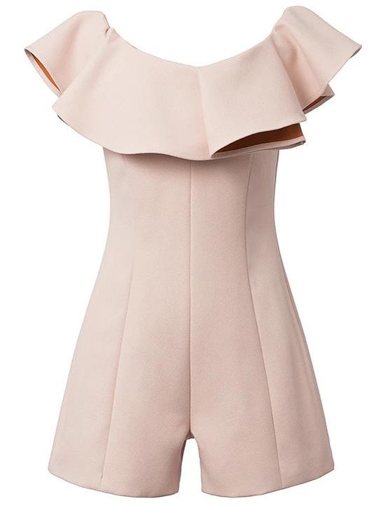 Romwe Nude Ruffle Scoop Neck Zipper Back Romper