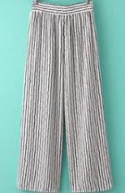 Romwe Elastic Waist Vertical Striped Wide Lege White Pant