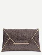 Romwe Champagne Glitter Design Envelope Clutch Bag