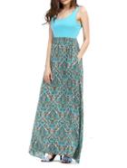 Romwe Scoop Neck Paisley Print Maxi Dress