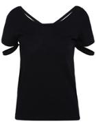 Romwe Back Criss Cross Black T-shirt