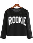 Romwe Letter Print Hollow T-shirt
