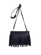 Romwe Faux Leather Tassel Crossbody Bag - Black